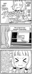  &gt;_&lt; 1girl 3koma closed_eyes comic computer greyscale hair_bobbles hair_ornament hard_translated hood hoodie laptop long_hair low_twintails monochrome new_game! pout profanity sakura_nene solo source_request truth twintails 