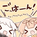  &gt;_&lt; 10s 2girls :d bow chibi commentary_request hair_bow hair_flaps hair_ornament hair_ribbon hairclip kantai_collection light_brown_hair momoniku_(taretare-13) multiple_girls northern_ocean_hime open_mouth ribbon scarf shinkaisei-kan simple_background smile translation_request twitter_username watermark web_address white_hair white_skin xd yuudachi_(kantai_collection) 