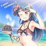  bikini blue_hair blush long_hair love_live!_sunshine!! pink_eyes smile tsushima_yoshiko wink 