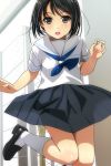  1girl black_eyes black_hair blush eyebrows_visible_through_hair highres looking_at_viewer matsunaga_kouyou original school_uniform serafuku short_hair skirt solo 