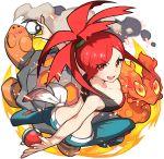  asuna_(pokemon) long_hair pants pokemon ponytail red_eyes redhead slugma torkoal 