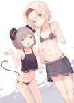  2girls alice_margatroid animal_ears bikini black_bikini black_skirt blonde_hair breasts cookie_(touhou) green_hair hairband highres ichigo_(cookie) leaning_forward legs_together looking_at_viewer mouse_ears mouse_tail multiple_girls navel nazrin nyon_(cookie) red_eyes short_hair side-tie_bikini skirt small_breasts smile standing swimsuit tail touhou violet_eyes 