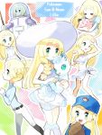  alolan_vulpix alternate_costume alternate_hairstyle bangs baseball_cap baseball_glove bikini blonde_hair blunt_bangs blush_stickers braid clefairy closed_eyes dress french_braid green_eyes hat koutetsu_(fe_steel_stone) lillie_(pokemon) long_hair navel pants pokemon pokemon_(anime) pokemon_(game) pokemon_sm pokemon_sm_(anime) ponytail smile solo_focus spacesuit stuffed_toy sun_hat swimsuit white_pants 