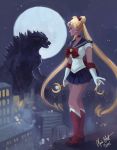  1girl bishoujo_senshi_sailor_moon city crossover godzilla godzilla_(series) kaijuu sailor_moon tsukino_usagi 