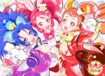  5girls :d animal_ears arisugawa_himari bangs blue_eyes blue_hair bow brown_eyes brown_hair cake_hair_ornament cat_ears circle_formation copyright_name creature cure_chocolat cure_custard cure_gelato cure_macaron cure_whip dog_ears earrings extra_ears food_themed_hair_ornament from_above gloves hair_ornament hairband hand_holding jewelry kenjou_akira kirakira_precure_a_la_mode kirarin_(precure) kotozume_yukari lion_ears long_hair looking_at_viewer macaron_hair_ornament magical_girl multicolored_hair multiple_girls open_mouth parted_bangs pekorin_(precure) pink_bow pink_eyes pink_hair ponytail precure purple_hair rabbit_ears red_eyes red_hairband redhead sawamura_yasuaki short_hair smile squirrel_ears squirrel_tail streaked_hair swept_bangs tail tategami_aoi twintails two-tone_hair usami_ichika violet_eyes white_gloves 