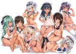  10s 6+girls :d ahoge akebono_(kantai_collection) arm_support bare_legs barefoot bikini bikini_tan black_bikini black_hair blue_bikini blue_eyes braid breasts brown_eyes brown_hair double_v feet folded_leg food front-tie_bikini front-tie_top fubuki_(kantai_collection) gloves green_hair hair_between_eyes hair_ornament hair_over_one_eye hair_over_shoulder hairclip hamakaze_(kantai_collection) hat kantai_collection kashima_(kantai_collection) kneeling large_breasts light_brown_hair long_hair looking_at_viewer looking_away lying medium_breasts multiple_girls navel nijimotohiro_k one-piece_tan open_mouth parted_lips popsicle purple_hair red_eyes sailor_collar shigure_(kantai_collection) short_hair side-tie_bikini side_ponytail silver_hair simple_background single_braid sitting small_breasts smile soles striped striped_bikini swimsuit tan tanline thigh-highs toes twintails ushio_(kantai_collection) v violet_eyes white_background white_bikini white_gloves white_legwear yamakaze_(kantai_collection) yokozuwari yuudachi_(kantai_collection) 