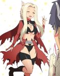  1boy 2girls alternate_costume breasts chloe_von_einzbern chloe_von_einzbern_(cosplay) cleavage closed_eyes cosplay emiya_kiritsugu fate/kaleid_liner_prisma_illya fate_(series) hair_braid illyasviel_von_einzbern irisviel_von_einzbern multiple_girls mushi_gyouza prisma_illya waving 