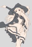  1girl absurdres bangs chtholly_nota_seniorious commentary dress greyscale hat highres long_hair monochrome shuang_ye shuumatsu_nani_shitemasu_ka? sketch smile solo two_side_up very_long_hair witch_hat 