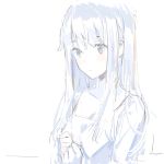  1girl bangs blue_eyes closed_mouth hands_on_own_chest hands_up long_hair looking_to_the_side original silver_hair sketch solo upper_body weee_(raemz) 