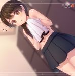  10s 1girl ? braid brown_eyes brown_hair dutch_angle kantai_collection long_hair looking_at_viewer minarai_shachou parted_lips pleated_skirt pov recording shirt_removed skirt solo uranami_(kantai_collection) viewfinder 