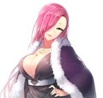  1girl breasts character_request cleavage copyright_request green_eyes hair_over_one_eye jewelry large_breasts long_hair looking_at_viewer necklace parted_lips pink_hair smile solo tempi_(yise426) 