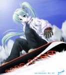  gloves green_hair long_hair ponytail snow snowboard soul_link yamanami_yu yuu_yamanami 