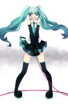  aqua_hair bad_id detached_sleeves hatsune_miku headset highres hiz_(pixiv) koi_wa_sensou_(vocaloid) legs long_hair megaphone necktie skirt thigh-highs thighhighs twintails very_long_hair vocaloid 