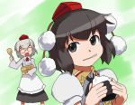  bespectacled cooking glasses hat hirosato inubashiri_momiji onigiri shameimaru_aya tokin_hat touhou 