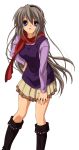  boots casual clannad hairband headband highres leaning_forward long_hair open_mouth sakagami_tomoyo scarf silver_hair skirt transparent_background very_long_hair 