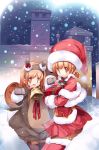  brown_hair christmas gift hanpen long_hair puus reindeer_costume santa_costume snow thigh-highs thighhighs 