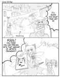  :d bedwetting cirno clothesline comic crossed_arms flandre_scarlet hakurei_reimu hard_translated hat izayoi_sakuya map marker monochrome notebook open_mouth ribbon ribbons short_hair smile spoo sweatdrop touhou translated wings 