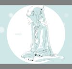  bad_id closed_eyes flat_chest hatsune_miku inemuri_uno kneeling letterboxed long_hair monochrome twintails vocaloid 