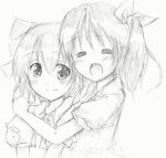 bad_id cirno daiyousei doraemon_(artist) hug monochrome multiple_girls sketch touhou 