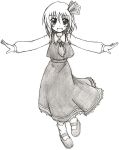  eku fang hair_ribbon monochrome necktie outstretched_arms ribbon rumia short_hair solo spread_arms touhou 