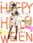  2008 bad_id broom brown_hair green_eyes halloween hat long_hair smile thigh-highs thighhighs witch_hat zettai_ryouiki 