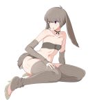  9aki animal_ears bandeau brown_hair bunny_tail high_heels highres leg_warmers neck_ribbon original panties rabbit_ears ribbon shoes small_breasts tail thigh-highs underwear violet_eyes 