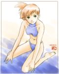  barefoot beach bikini feet gym_leader kasumi_(pokemon) kasumi_(pokemon)_(frlg) lowres midriff navel orange_hair outside pokemon pokemon_(game) pokemon_rgby ponytail soles solo swimsuit toes water 