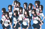  bad_id black_hair blush brown_eyes everyone glasses hidarikiki hidarikiki_(pixiv) long_hair pocky ponytail school_uniform short_hair thigh-highs thighhighs 