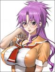  breasts glasses huge_breasts impossible_clothes impossible_shirt inkey long_hair lowres macross macross_frontier matsuura_nanase purple_eyes purple_hair school_uniform shirt violet_eyes 