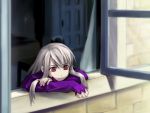  fate/stay_night fate_(series) fullmetal_alchemist illyasviel_von_einzbern long_hair lowres parody puyo red_eyes solo white_hair window windowsill 