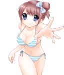  blue_eyes bow breasts brown_hair cleavage foreshortening hair_bow hands mani original smile striped striped_bikini striped_swimsuit swimsuit 