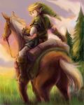  blue_eyes earrings epona field gloves horse jewelry link male nintendo pointy_ears tail the_legend_of_zelda 