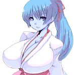  blue_skin breasts cleavage gegege_no_kitarou goban huge_breasts japanese_clothes kimono large_breasts miko ponytail ribbon ribbons yuki_onna yukionna 