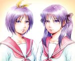  hiiragi_tsukasa leica lucky_star purple_eyes purple_hair realistic school_uniform serafuku short_hair sketch twintails violet_eyes 