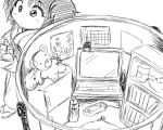  bucket calendar calendar_(object) computer kisume monochrome playstation_portable psp sketch stuffed_animal stuffed_toy teddy_bear touhou 