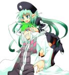  demonbane doctor_west elsa green_eyes green_hair hat long_hair piggyback pointy_ears 