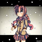  braid highres mahou_shoujo_lyrical_nanoha red_hair redhead scarf shi_ecchi skirt snow vita 