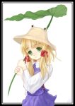  blonde_hair green_eyes hat leaf leaves miyai_haruki moriya_suwako touhou 