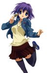  casual clannad fujibayashi_ryou highres purple_hair short_hair thigh-highs thighhighs transparent_background transparent_png 