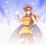  alena_(dq4) ark-royal belt breasts cape dragon_quest dragon_quest_iv dress hat highres panties panties_under_pantyhose pantyhose red_hair redhead underwear yellow_dress yellow_eyes 
