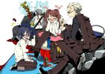  bad_id blonde_hair blue_hair blush brown_hair cabbie_hat censored fake_censor fujitaka_(akasora) glasses gun hat kujikawa_rise kuma_(persona_4) narukami_yuu peeing persona persona_4 pistol reverse_trap scar school_uniform seta_souji sewing shirogane_naoto short_hair tatsumi_kanji weapon 