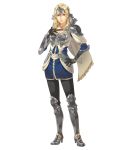  1girl armor armored_boots blonde_hair boots cleavage closed_mouth female fire_emblem fire_emblem_echoes:_mou_hitori_no_eiyuuou fire_emblem_heroes full_body gloves hand_on_hip highres jewelry long_hair looking_at_viewer mathilda_(fire_emblem) necklace official_art simple_background smile solo standing transparent_background 
