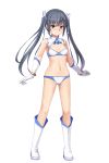  1girl bikini black_hair blush breasts brown_eyes cleavage detached_collar eto full_body gloves hair_ribbon highres long_hair looking_at_viewer magical_girl medium_breasts midriff navel original ribbon smile solo standing swimsuit transparent_background twintails 