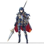 1girl alternate_costume armor blue_eyes blue_hair fire_emblem fire_emblem:_kakusei fire_emblem_heroes kozaki_yuusuke looking_at_viewer lucina official_art polearm shield simple_background smile solo spear standing tiara weapon white_background 