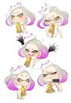 +_+ :3 :d ^_^ absurdres angry armpits arms_up bare_shoulders blush clenched_teeth closed_eyes crown domino_mask expressions face fang fingerless_gloves gloves half-closed_eyes happy highres looking_at_viewer mask mole mole_under_mouth multicolored_hair nervous open_mouth pearl_(splatoon) pink_hair puchiman short_eyebrows short_hair simple_background sleeveless smile solo_focus splatoon splatoon_2 sweatdrop symbol-shaped_pupils teeth tentacle_hair twitter_username two-tone_hair upper_body wavy_mouth white_background white_hair yellow_eyes zipper