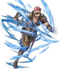  1boy armor armored_boots boots brown_eyes brown_hair collarbone eyepatch fingerless_gloves fire_emblem fire_emblem_echoes:_mou_hitori_no_eiyuuou fire_emblem_heroes full_body gloves highres holding holding_sword holding_weapon male_focus multicolored_hair official_art one_leg_raised open_mouth p-nekor pants redhead savor short_hair short_sleeves shoulder_armor solo sword transparent_background weapon 