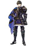  1boy 1girl armor armored_boots bangs berkut_(fire_emblem) black_hair boots cape eyebrows_visible_through_hair fire_emblem fire_emblem_echoes:_mou_hitori_no_eiyuuou fire_emblem_heroes full_body fur_trim gauntlets grey_eyes hand_on_hip highres long_sleeves looking_at_viewer male_focus mayachise official_art pants pauldrons short_hair shoulder_armor solo transparent_background 