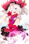  1girl blue_eyes dress fate/grand_order fate_(series) flower gloves hat highres long_hair looking_at_viewer marie_antoinette_(fate/grand_order) one_eye_closed open_mouth ponita silver_hair skirt smile solo twintails 