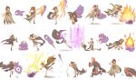  1boy 1girl action arm_support arm_up armor arms_up attack black_cape boots breastplate brown_hair cape chasing creature delthea_(fire_emblem) dress explosion facing_away fire fire_emblem fire_emblem_echoes:_shadows_of_valentia fireball fleeing floating futabaaf jumping long_hair looking_at_another looking_back luthier_(fire_emblem) magic multiple_views ponytail profile redhead robe shorts sigh simple_background sitting sparkle squatting standing standing_on_one_leg tearing_up tears trembling white_background 