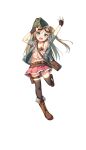 blue_eyes boots brown_hair fingerless_gloves flat_chest formation_girls gloves hat highres long_hair looking_at_viewer solo transparent_background 